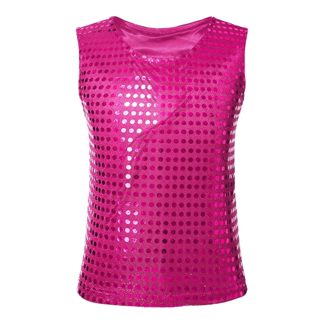 XASZHN Robe de Carnaval Décontractée à Paillettes pour Filles Garçons Sans Manches Rose Vif_004 4-5 Ans