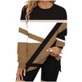 thumbnail image 2 of Pisexur Chandail en Molleton pour Femmes, Ourlet Fendu, Col Rond, Manches Longues, Graphique Géométrique, Tendance, Automne, Léger, Chandail à Capuchon, Décontracté, Ample, 2 of 4
