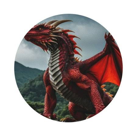 

Pofeuu Majestic Red Dragon Print Leather Coasters Set of 6 Round Cups Mugs Mat Pad for Home Kitchen Heat Resistant Drink Coasters Round Shape