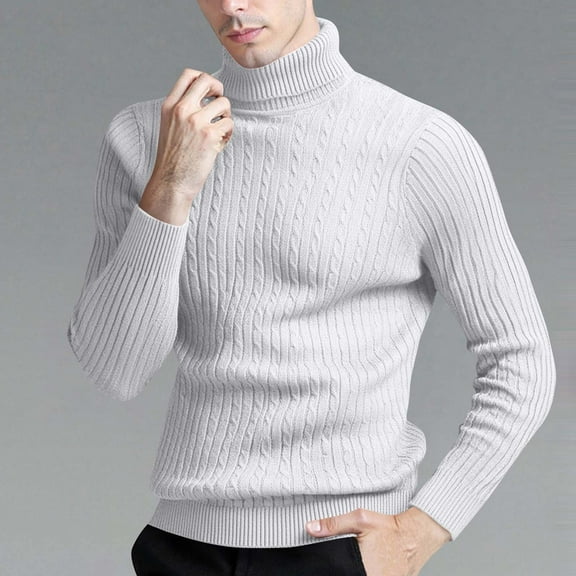 Turtleneck Sweaters for Men Fall Winter Casual Stretchy Ribbed Knit Texture Slim Fit Pullover Top