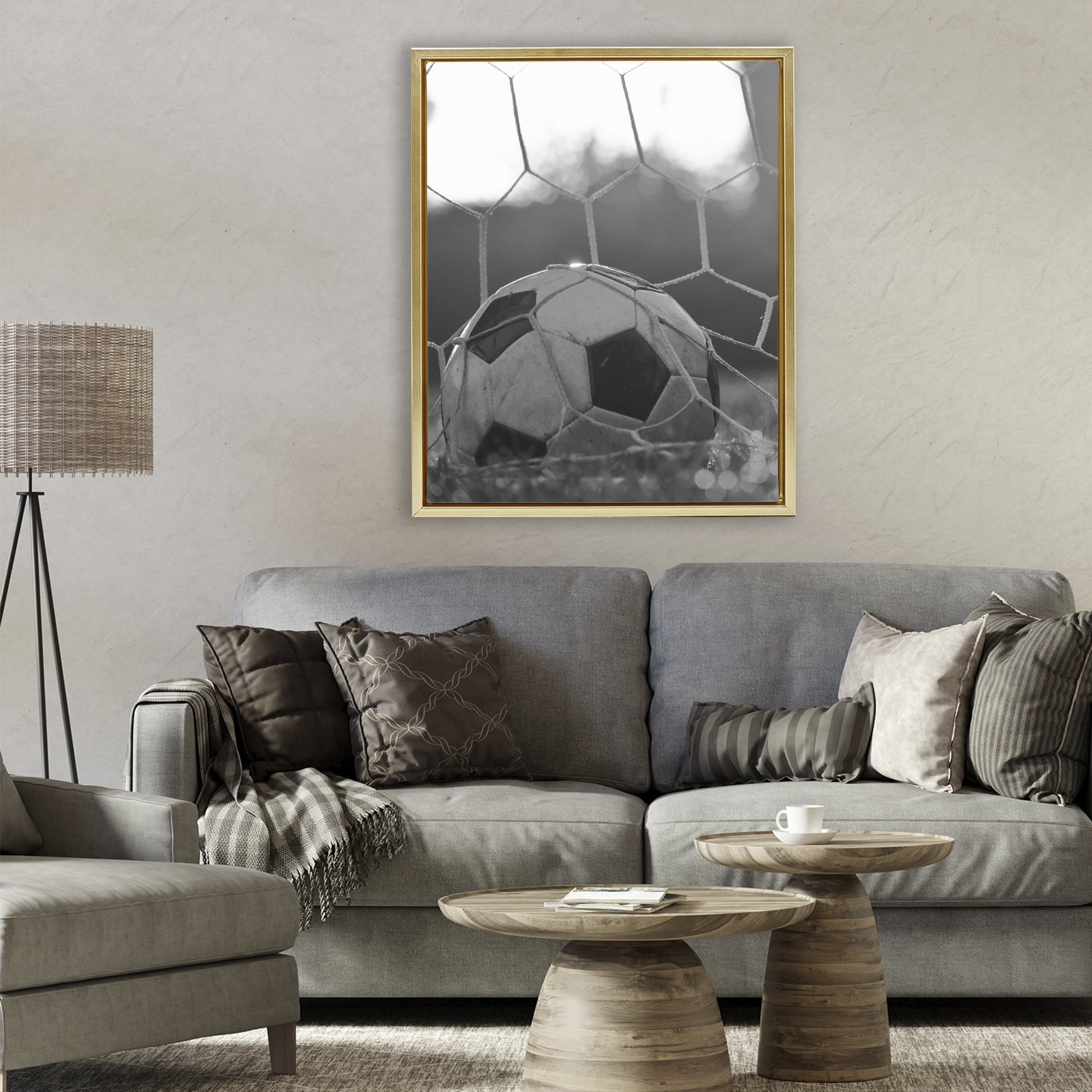 Stupell Industries Soccer Goal Score Gold Framed Floater Canvas Wall Art, design by Marcus Prime
