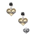 thumbnail image 2 of Delight Jewelry Two-tone Large Flying Santa on Heart Black Crystal Clip on Earrings, 2 of 5