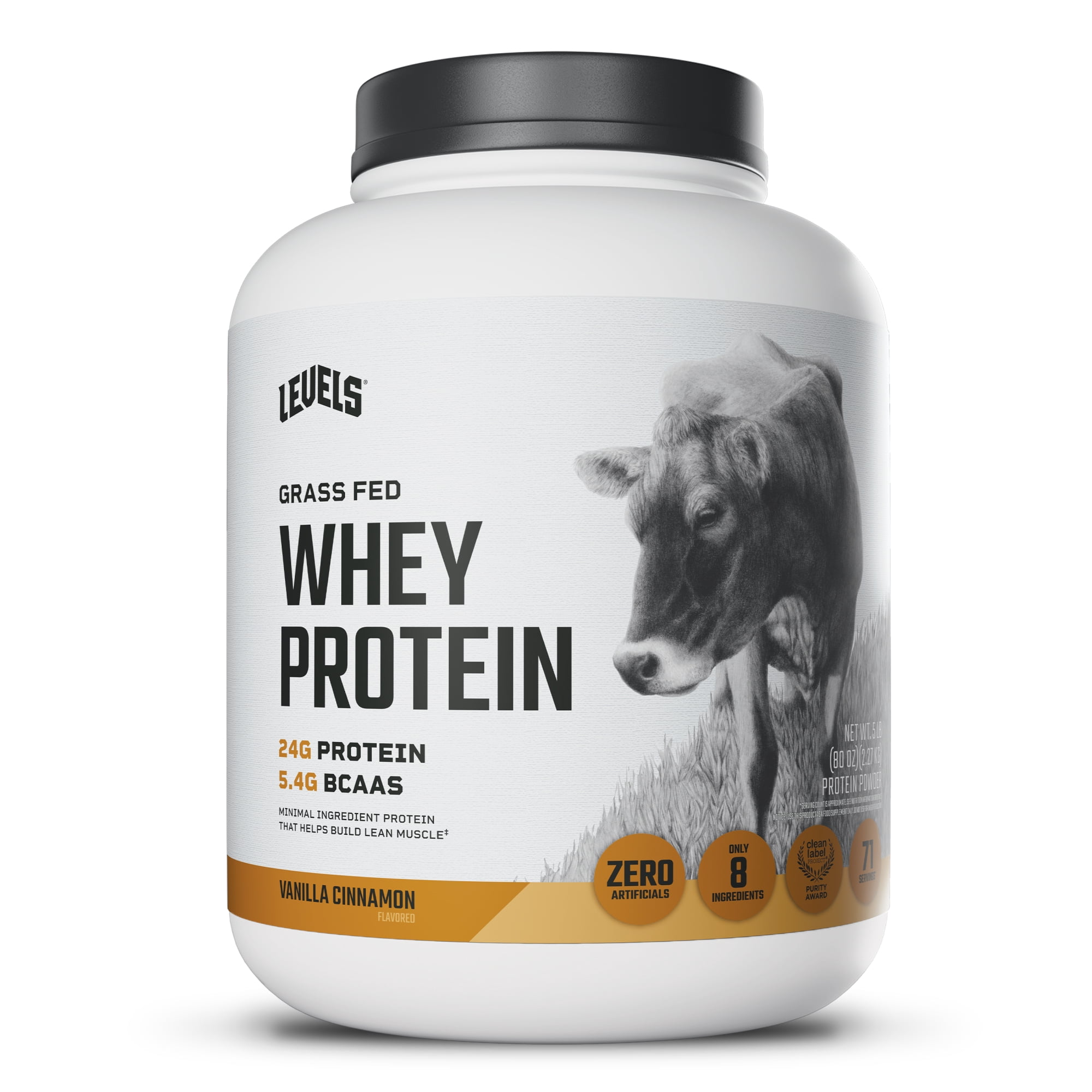 Levels Grass Fed Whey Protein Powder, No Artificials, 24G of Protein, Vanilla Cinnamon, 5LB