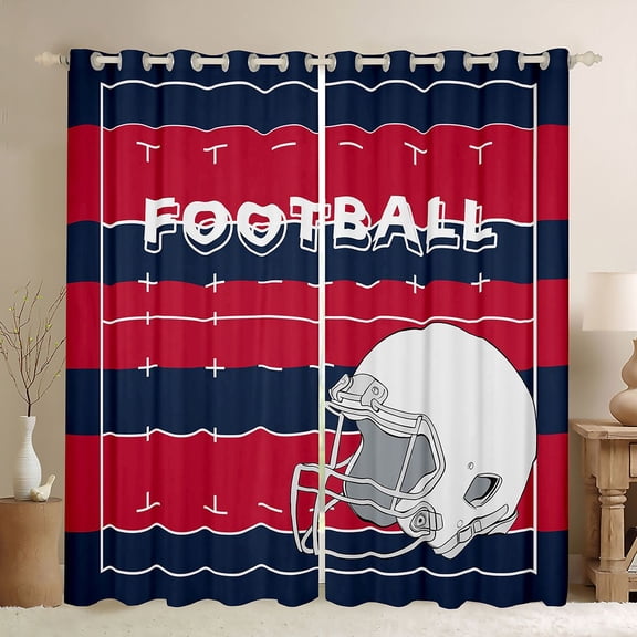 Feelyou Rugby Sport Player Black Out Curtains for Teens, Red Navy Cartoon Curtains Pack of 2 (42x63 Each), Football Soccer Theme Bedroom Curtains, Window Curtains Bedroom Decor