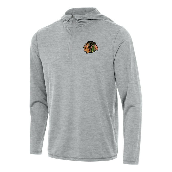 Men's Antigua Heather Gray Chicago Blackhawks Tidy Quarter-Zip Hoodie