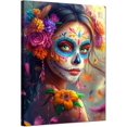 thumbnail image 1 of Mujer con Maquillaje Catrina y Corona de Flores, Arte del Día de los Muertos Mexicano, Cuadro en Lienzo para Decoración Interior, 1 of 8