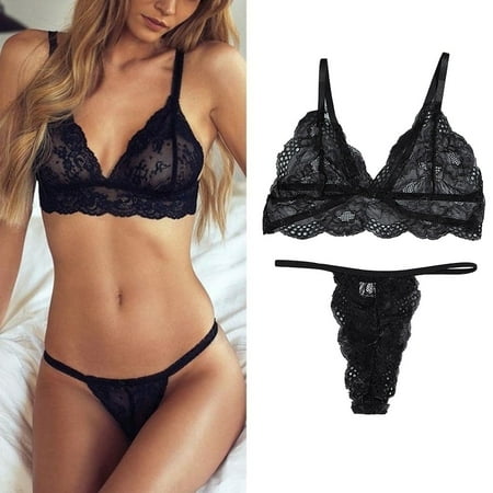 

Gyouwnll Women Sleepwear Set New Women Plus Size Lace Lingerie Bra+Thong Underwear Set Black Sleepwear S-3Xl Nightgowns For Women Sleepwear For Womens Pajamas For Women