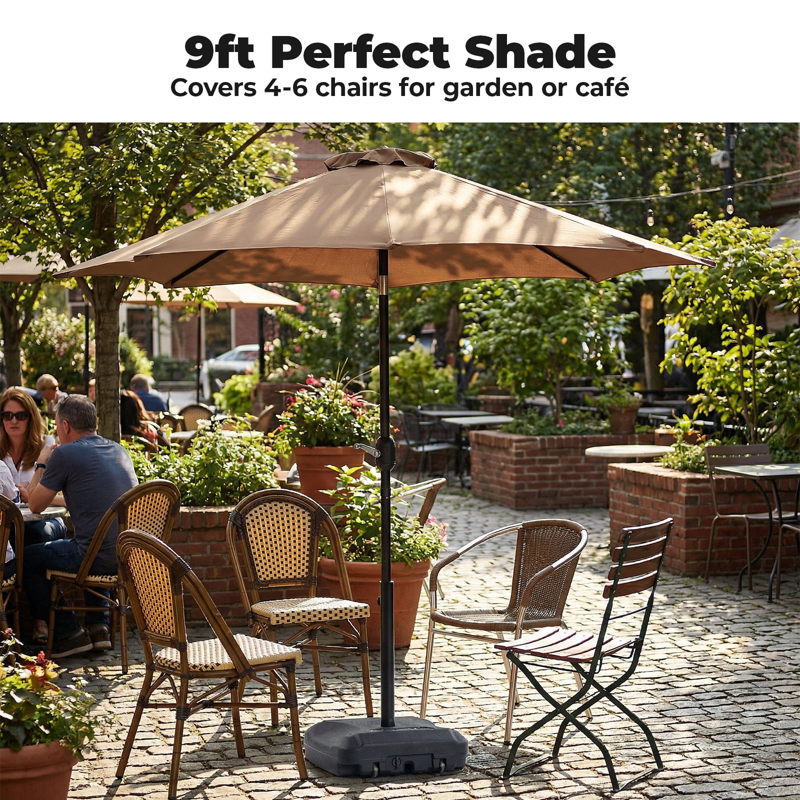 Alvantor 9FT Outdoor Patio Umbrella with Push Button Tilt & Crank, 8 Sturdy Ribs UV Protection Waterproof for Garden, Backyard