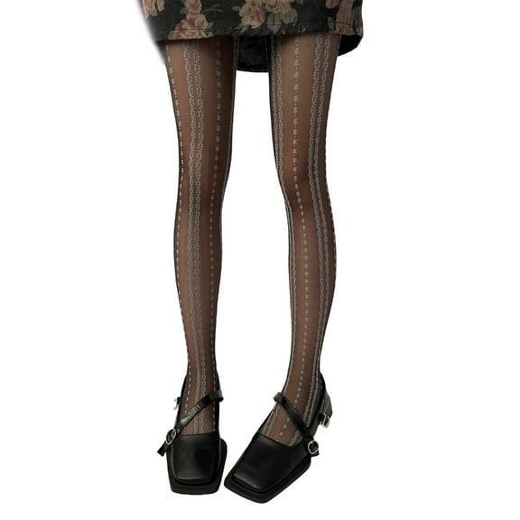 Aellinatey Womens Striped Lace Jacquard Tights Vintage Stockings Silk Pantyhose Leggings