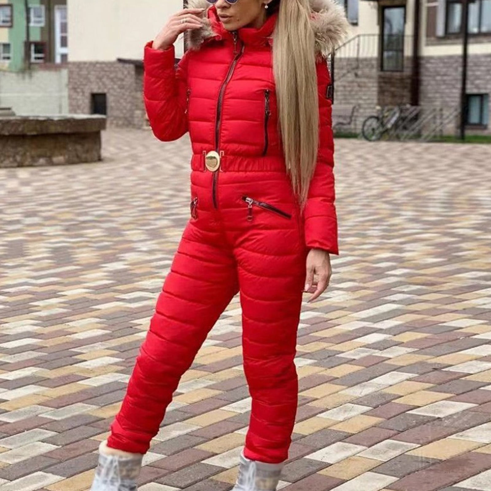 Women Jumpsuit Thick Hot Snowboard Casual Outdoor Sports Zipper Solid Ski Suit