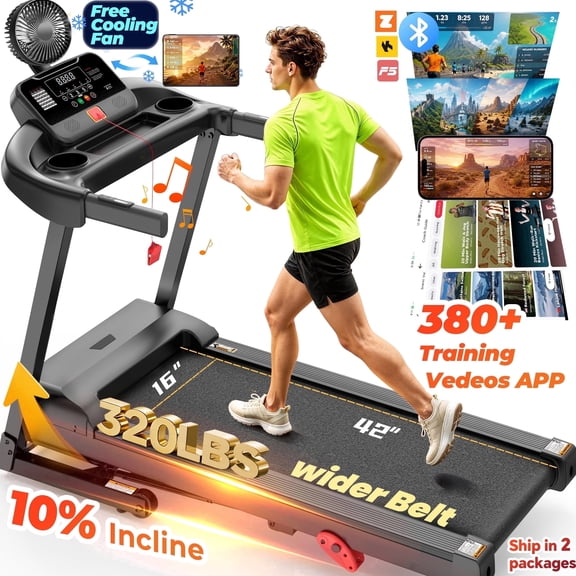 300 lbs Capacity Treadmill for Home, 3.5HP Folding Treadmill w/ 71 Preset Workouts, APP with Free Train Courses, Dual HiFi Speakers, Exercise Equipment for Walking, Jogging, Running