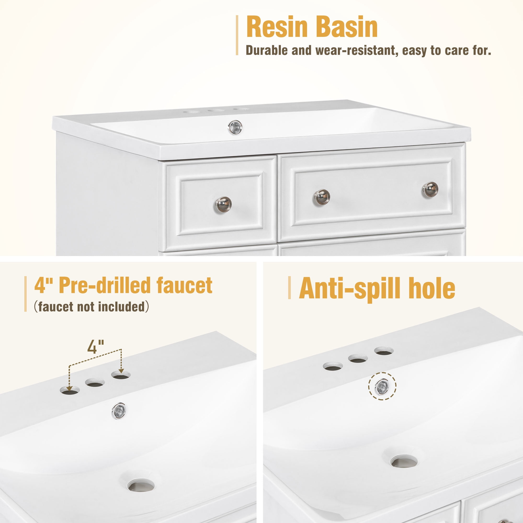 Harper & Bright Designs 24" Bathroom Vanity Sink Combo for Small Space, White Bathroom Vanity Cabinet with 2 Storage Drawers and Door