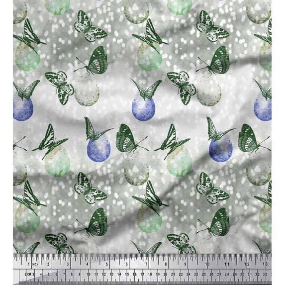 Soimoi Velvet Fabric Egg & Butterfly Print Fabric by Yard 58 Inch Wide