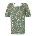 thumbnail image 3 of Women's T-Shirts Fashion Full Floral Printing Front Pleated Blouses Top Summer Square Collar Short Sleeved Shirts Button Casual Loose Pullover Tops, 3 of 5