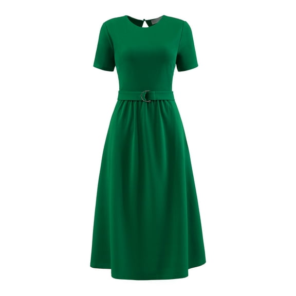 DARING DIVA Short Sleeve A-Line Belted Summer Casual Midi Dress S Green