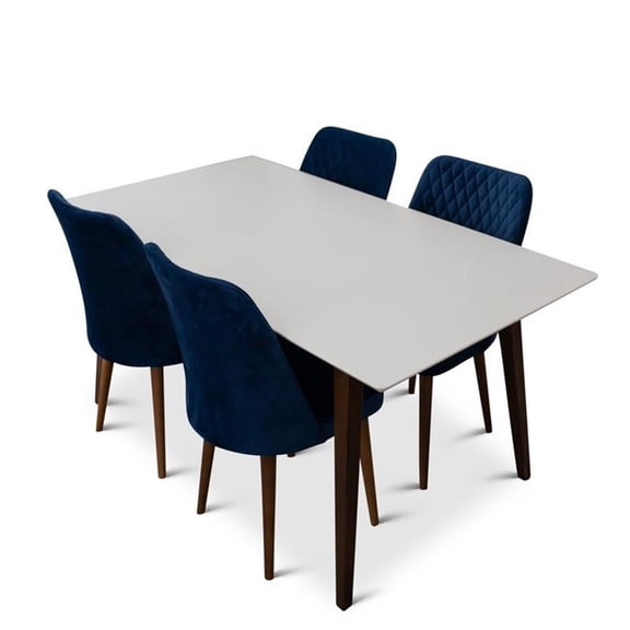 Darren Mid Century Modern Solid Wood Walnut 5 Piece Dining Room Furniture Set