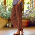 thumbnail image 2 of Women's Pants Fashion Casual Pants For Women Solid Straight Solid Elastic Long Drawstring Linen Waist Cotton Casual Button Slit Trouser Legs, 2 of 5