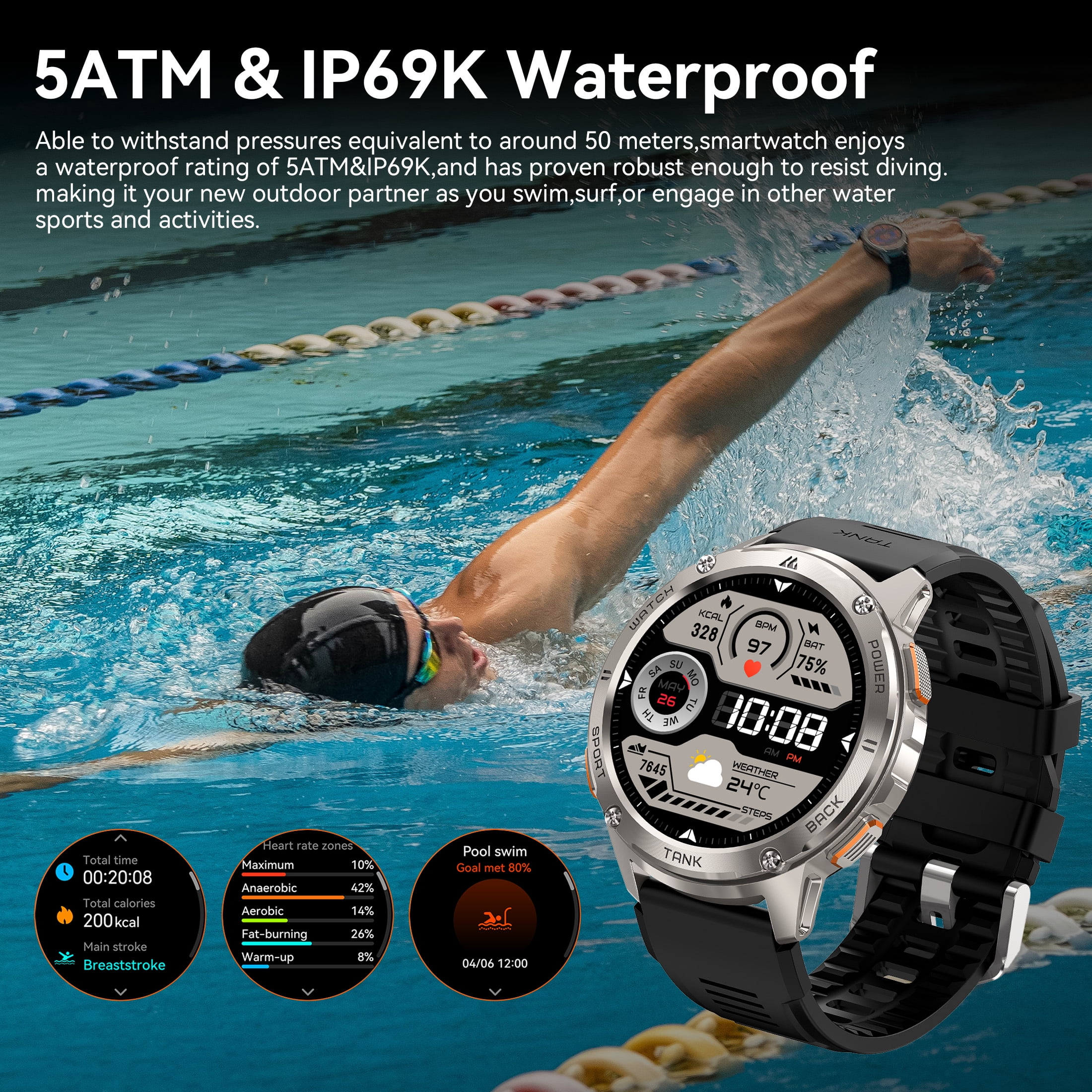 Smart Watch for Android and iPhone 1.43" AMOLED Display Smartwatch for Men Women 170 Sports Modes Fitness Tracker with 50M Waterproof