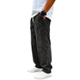 thumbnail image 3 of LWavelet Men's Relaxed Fit Corduroy Wide Leg Pants Elastic Drawstring Waist with Side Pockets for Casual Daily Vacation Wear Black XL, 3 of 6