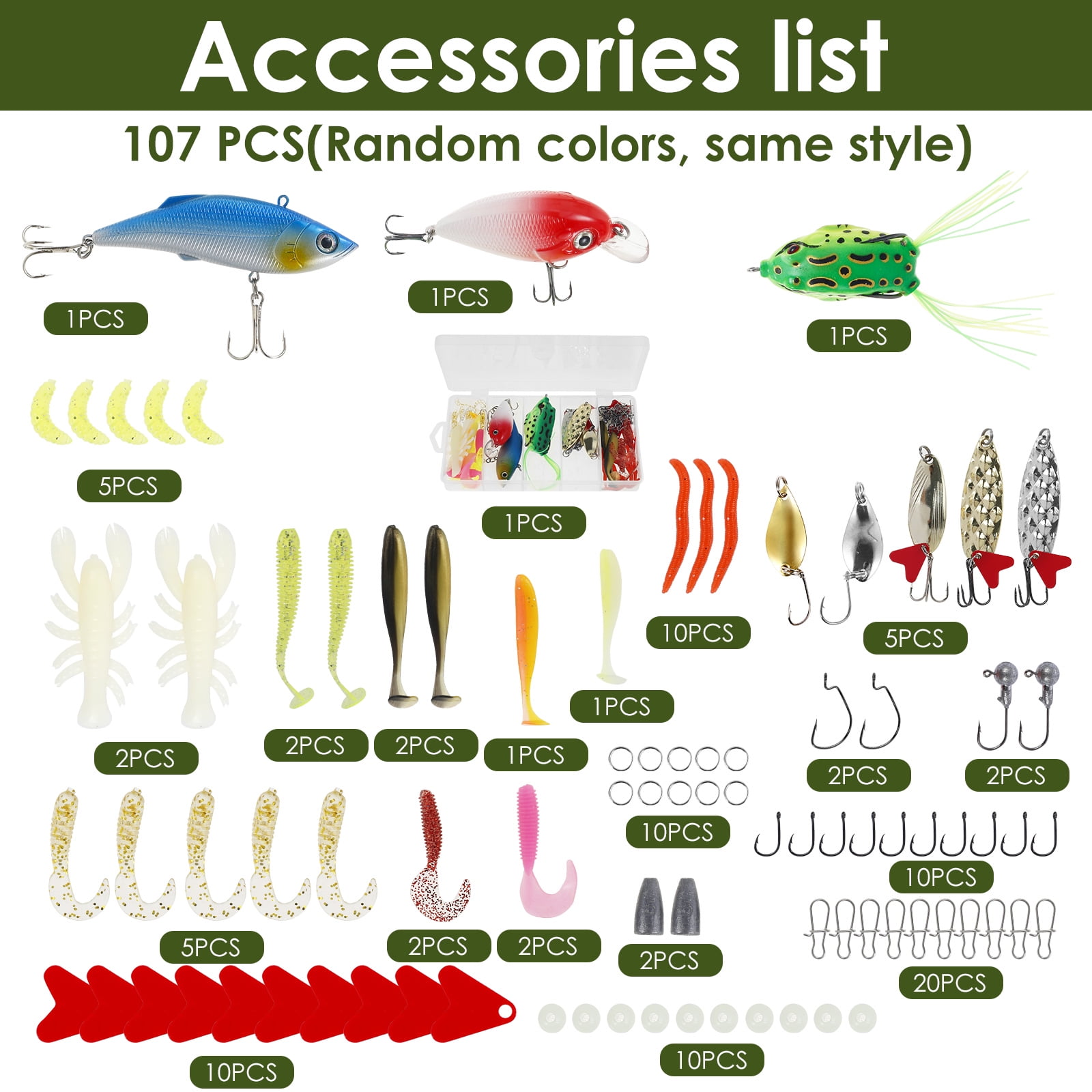 Lzvxtym Fishing Lures,Fishing Lures Kit,Fishing Bait Lure Set for Saltwater Freshwater,with Tackle Box,107Pcs