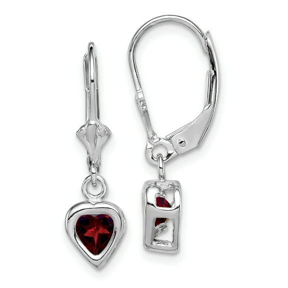 Primal Silver Sterling Silver Rhodium Plated 5mm Heart Garnet Leverback Earrings