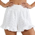 thumbnail image 2 of BLVB Boho Shorts for Women Summer Beach Vacation Clothes Spring Elastic Waist Embroidered Ruffle Lounge Shorts, 2 of 5