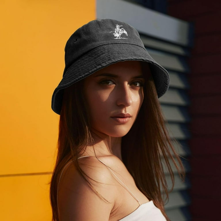 Bull Riding Rodeo Bucket Hats Outdoor Sun Protection Denim Bucket Hat for Men Women Black Walmart