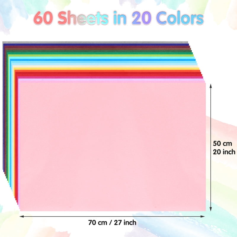 Naler Tissue Paper Bulk, 20" x 27" 60 Sheets 20 Colors Rainbow Wrapping Tissue Paper for Gifts, Flowers, Bouquets Wrapping, Birthday, Wedding, Party Decor, DIY Crafts