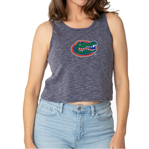 Women's Navy Florida Gators Brie Sandwash Tri-Blend Cropped Tank Top