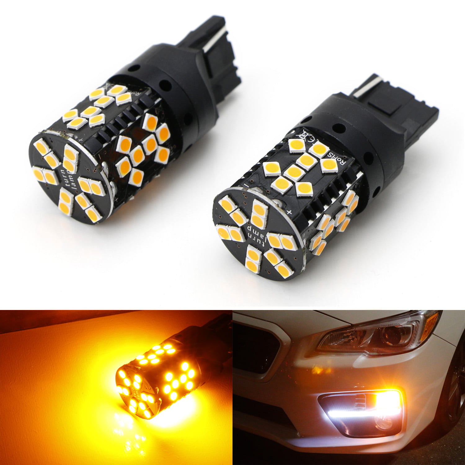 No Hyper Flash 24W High Power Amber 7440 W21W T20 LED Replacement Bulbs For Car Front or Rear Turn Signal Lights iJDMTOY iJDMTOY Auto Accessories Replace W21W 7440 7444 922A Corner Bulbs 2 No Load Resistor Required 