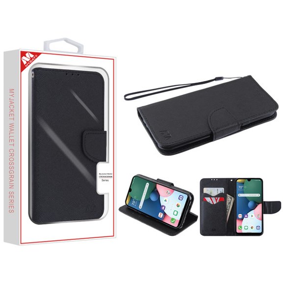 Liner MyJacket Wallet Crossgrain Series Compatible With LG K31 (Aristo 5)/Fortune 3/Tribute Monarch / Phoenix 5 - Black Pattern / Black