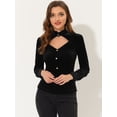 thumbnail image 2 of INSPIRE CHIC Blusa de terciopelo de manga larga elegante gótica con cuello levantado y volantes para mujer Negro XS, 2 of 5
