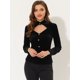 thumbnail image 2 of INSPIRE CHIC Blusa de terciopelo de manga larga elegante gótica con cuello levantado y volantes para mujer Negro XL, 2 of 5