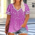 thumbnail image 7 of JTZGDY Plus Size V Neck Splicing Tops for Women Loose Fit Casual Floral Printed Summer Short Sleeve Graphic Tunic Blouse Trendy Oversized Beach Holiday Vacation Tees Shirt A-Purple XXXXXL, 7 of 7