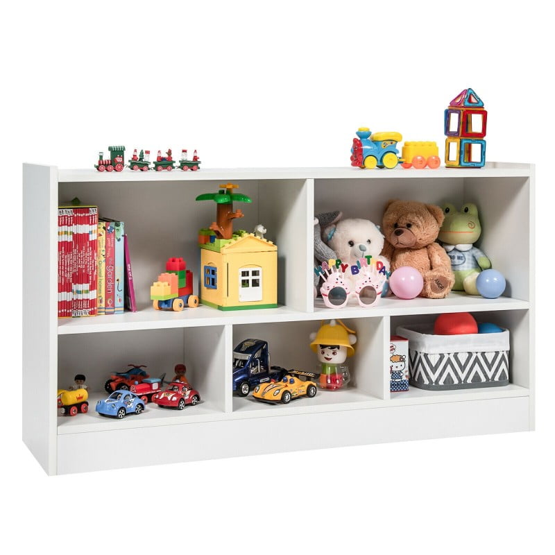 3-Tier Wooden Storage Shelf w/ 2 Foldable Baskets Closet Toys Organizer Bookcase 
