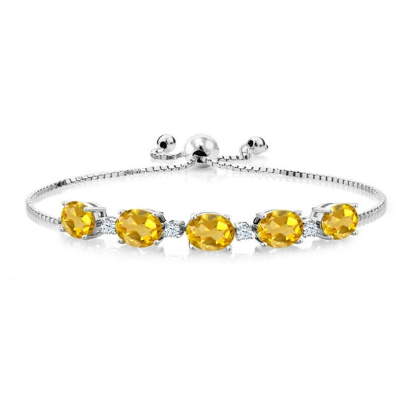 Gem Stone King 6.70 Cttw Yellow Citrine Tennis Bracelet for Women | 925 Sterling Silver | Oval 8X6MM | Gemstone Birthstone | Adjustable Bolo Bracelet for Women | Easy-On Easy-Off