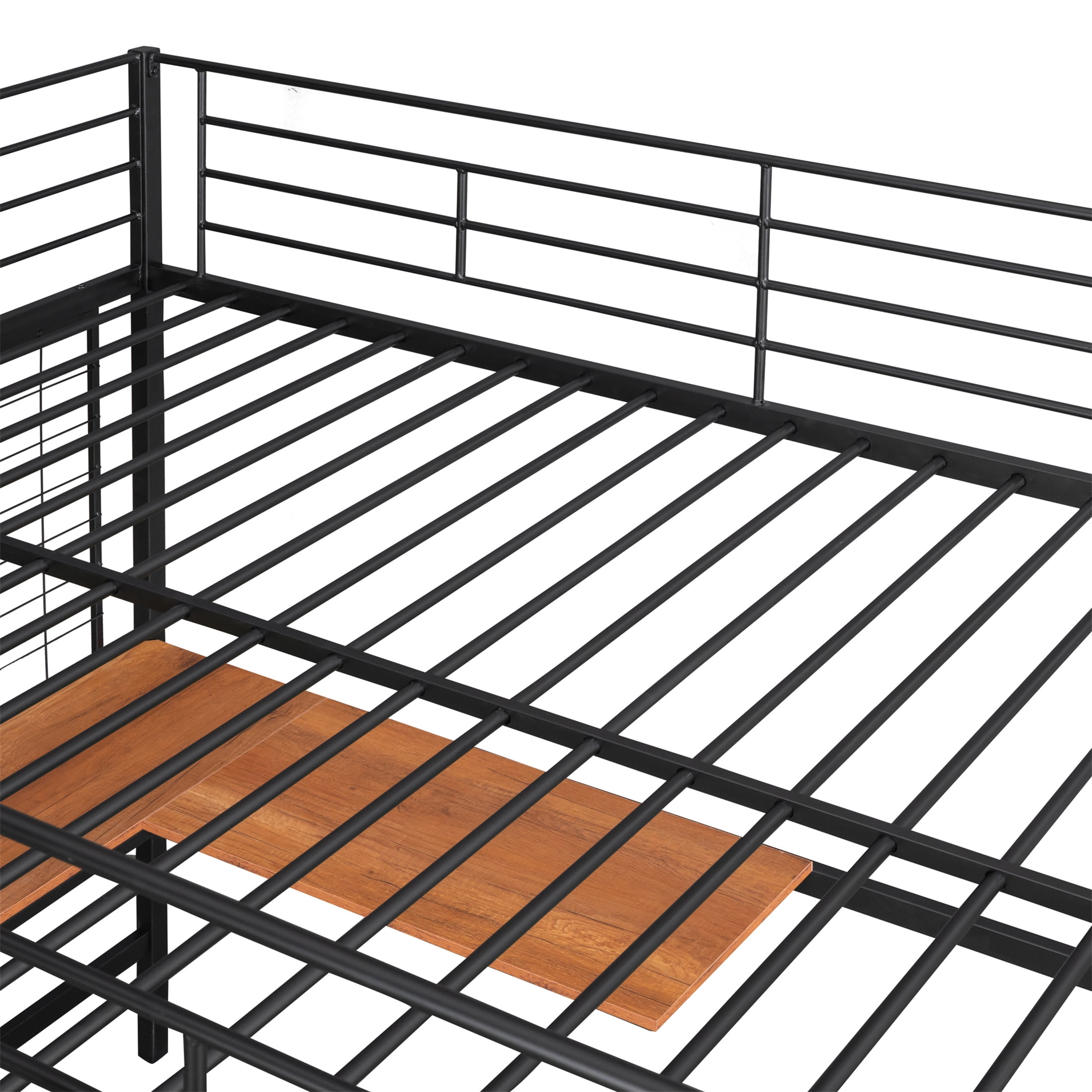 Aukfa Full Size Loft Bed with L shape Desk, Heavy Duty Metal Bed Frame for Teens Adults, Black
