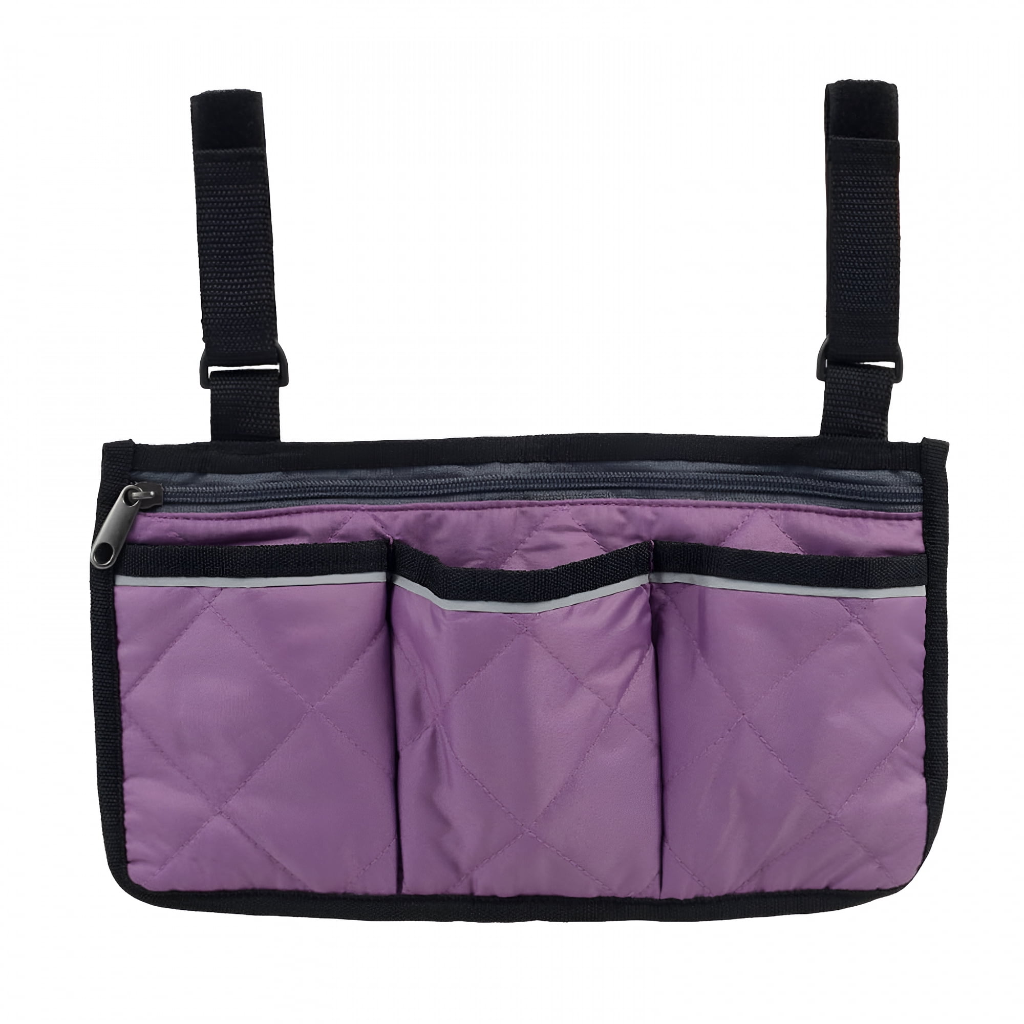 XIBUFE Wheelchair Side Pocket with Cup Holder, Mobility Scooter Rollator Bag Organizer, Armrest Storage Pouch with Reflective Strips, Universal Accessories for Power Chair and Walker