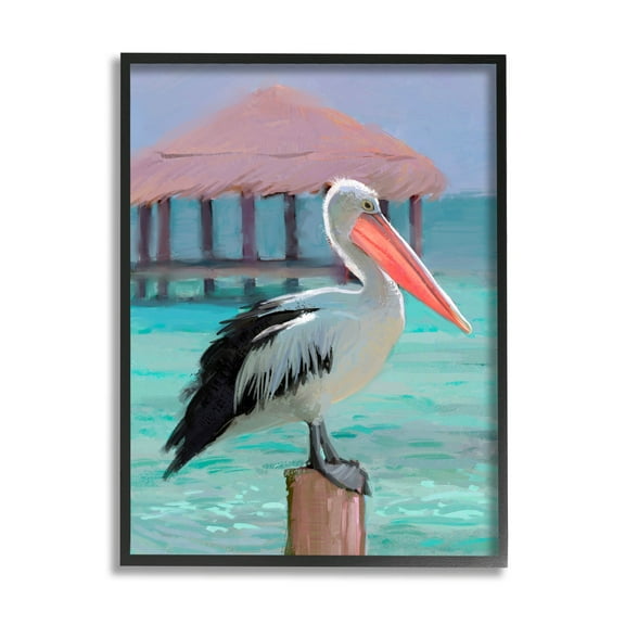 Stupell Industries Tropical Perched Pelican Painting Black Framed Art Print Wall Art, Design by Ziwei Li