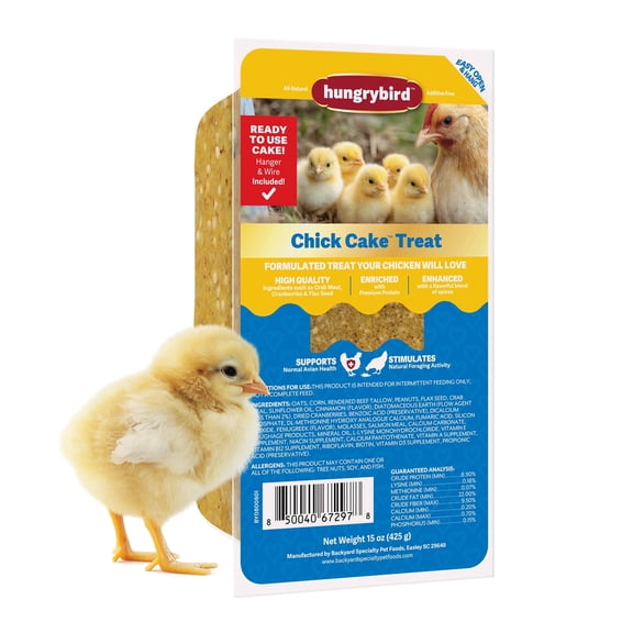 Hungrybird Chick Suet Cake Treat, 15 oz – All-Natural Poultry Snack with Included Wire Platform Hanger for Backyard Chickens