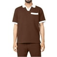 thumbnail image 2 of VBTAPA Men's Waffle Knit Polo Shirt and Shorts Set 2 Piece Summer Outfits Color Block Casual Tracksuit with Pockets Lightning Sales of Today Wine XXL, 2 of 7
