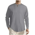 thumbnail image 2 of Men's Cotton Linen Shirts Long Sleeve Button Down Shirt Band Collar Beach Shirts Gray XL(XL), 2 of 9