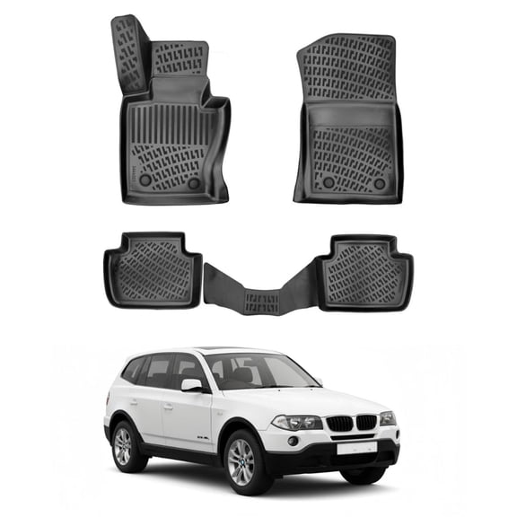 Floor Mats fits BMW X3 E83 2003-2010 | Car Mats All Weather 3D Custom Fit Rubber Mat Waterproof Odorless TPE Floor Liners Laser Measured Non-Slip