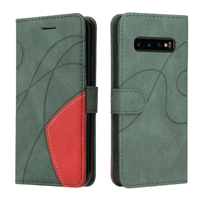 GANGXUN Flip Case for Samsung Galaxy S10 Plus – Leather Wallet Cover with Card Slots, Kickstand & Color Stitching Protective Folio