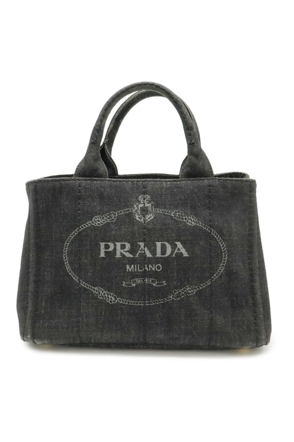 Pre-Owned PRADA Canapa Tote Bag/Handbag, Denim, NERO (Black), Purchased at a domestic boutique,...