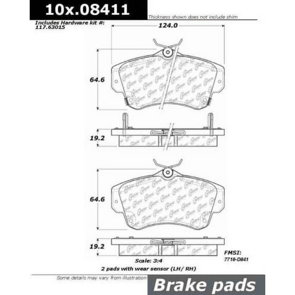 Centric 104.08411 Posi Quiet Semi Met Pads Fits select: 2003-2009 CHRYSLER PT CRUISER, 2003-2005 DODGE NEON SRT-4