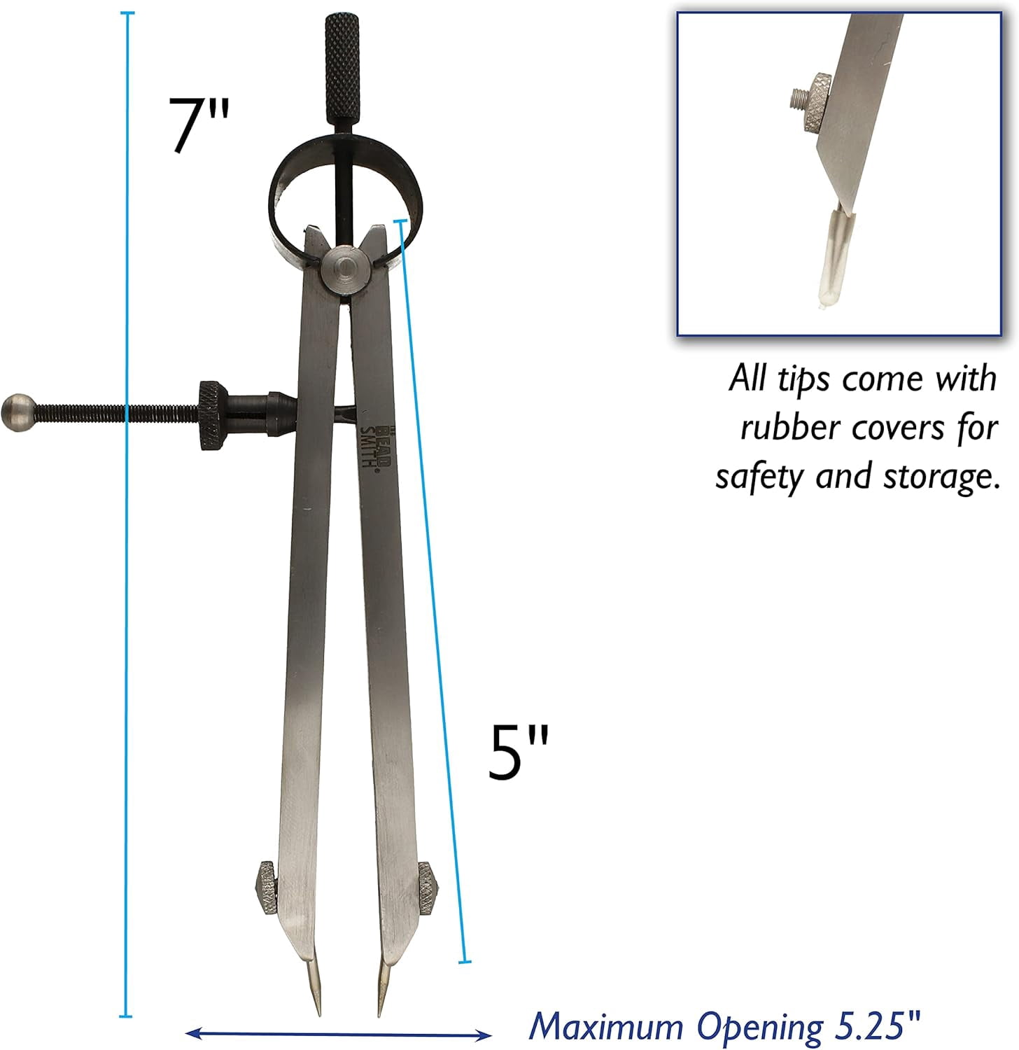 The Beadsmith Stainless Steel Divider Caliper - 5-Inch with Removeable Tips – Bow Spring and Adjusting Screw – For Measuring, Drawing, Drafting, and Leather, Wood, and Metal Work