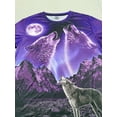 thumbnail image 2 of Men's 3D Wolf Pattern T-Shirt - Creative Purple and Black, Elastic Polyester Blend, Crew Neck, Short Sleeve, Casual Streetwear, Machine Washable, 2 of 5