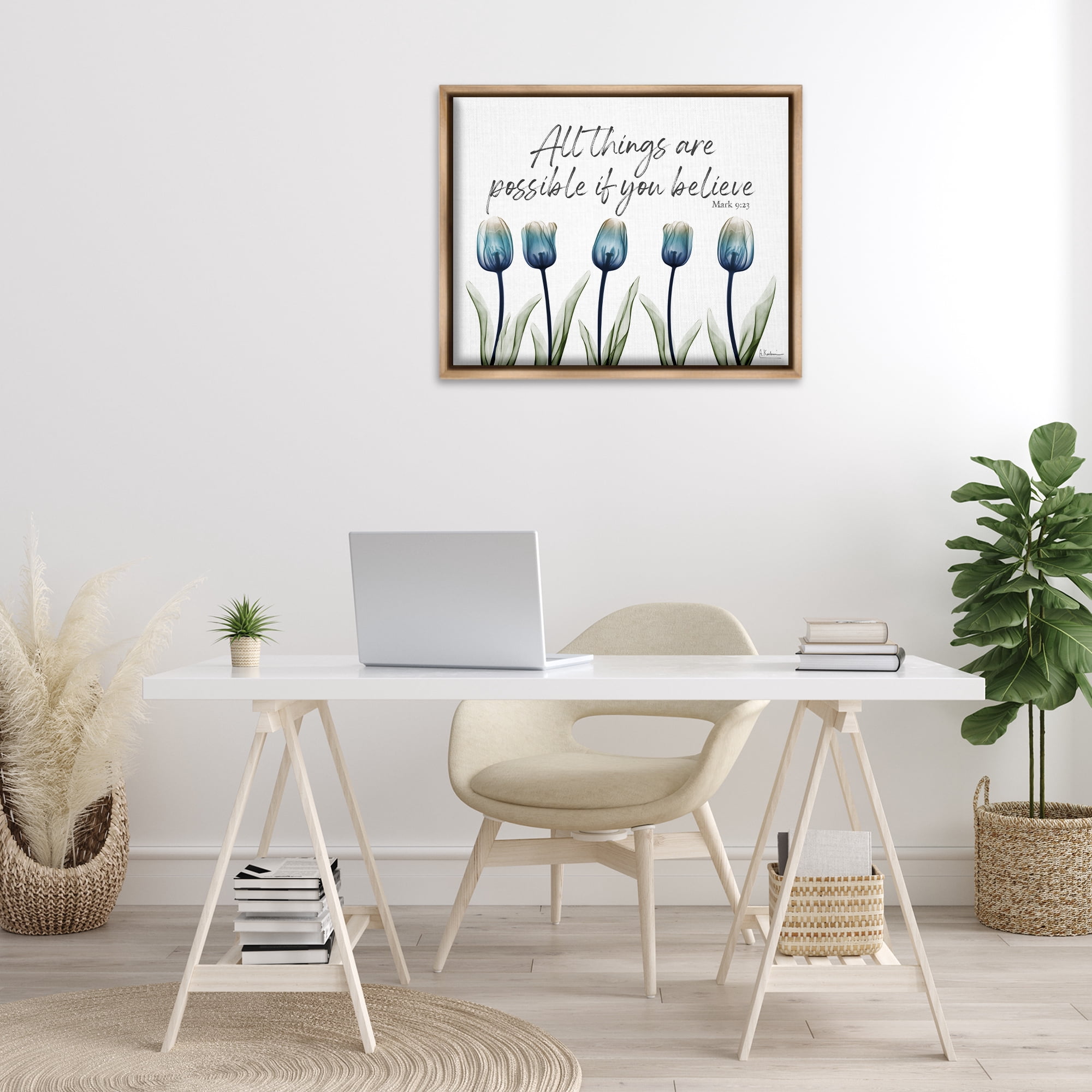 Stupell Industries All Things Possible Tulips Religious Painting Brown Floater Framed Art Print Wall Art, 31 x 25