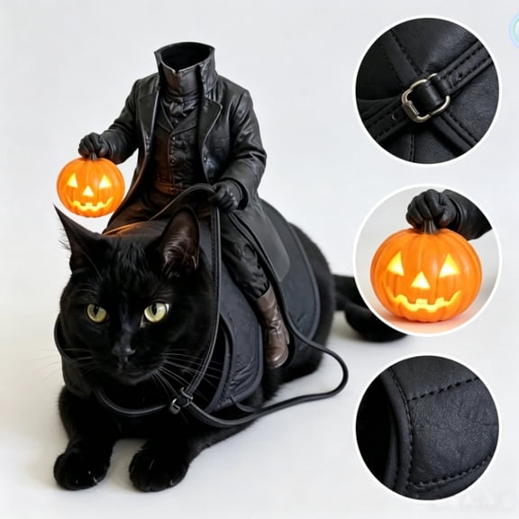Hengshan Headless Horseman Pet Halloween Costume, Funny Rider Style Pet Costume with LED Light Up Pumpkin, Adjustable Harness Outfit for Cats Small Dogs Halloween Party Cosplay